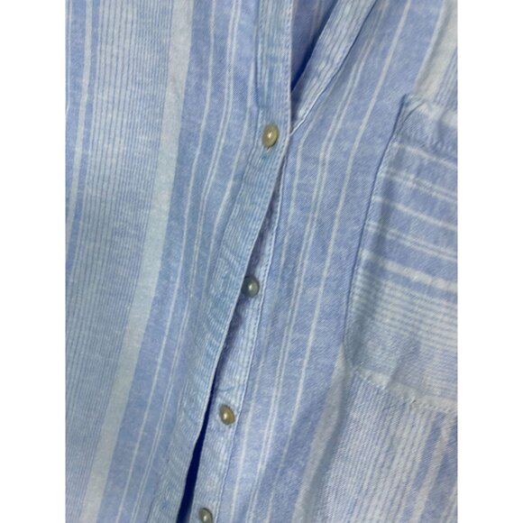 Tahari Linen Blend Blue Striped Button Up Long Sleeve Top Women Large lagenlook - Picture 9 of 14